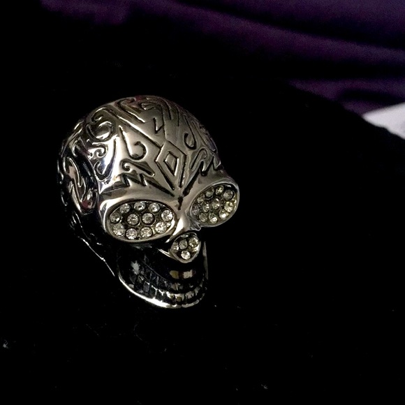 Silver Skull Ring, Crystal Eyes Heavy,Well Crafted - Picture 3 of 8